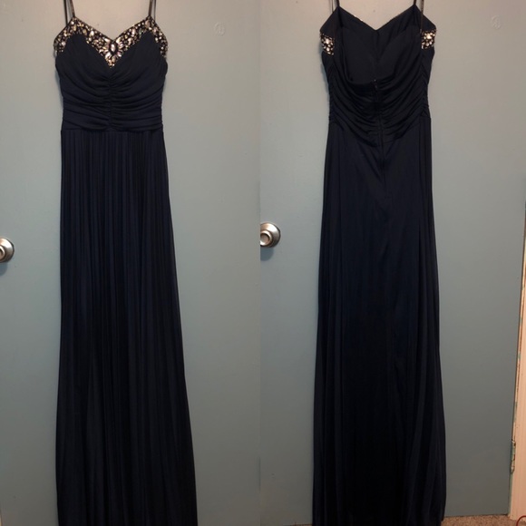 Strapless navy blue pleated prom dress - Picture 2 of 2